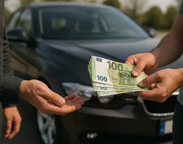 Ein erfolgreicher Barkauf beim Autoankauf in Uelzen, bei dem der Verkäufer das Geld direkt in Empfang nimmt.